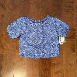 blue and white floral top